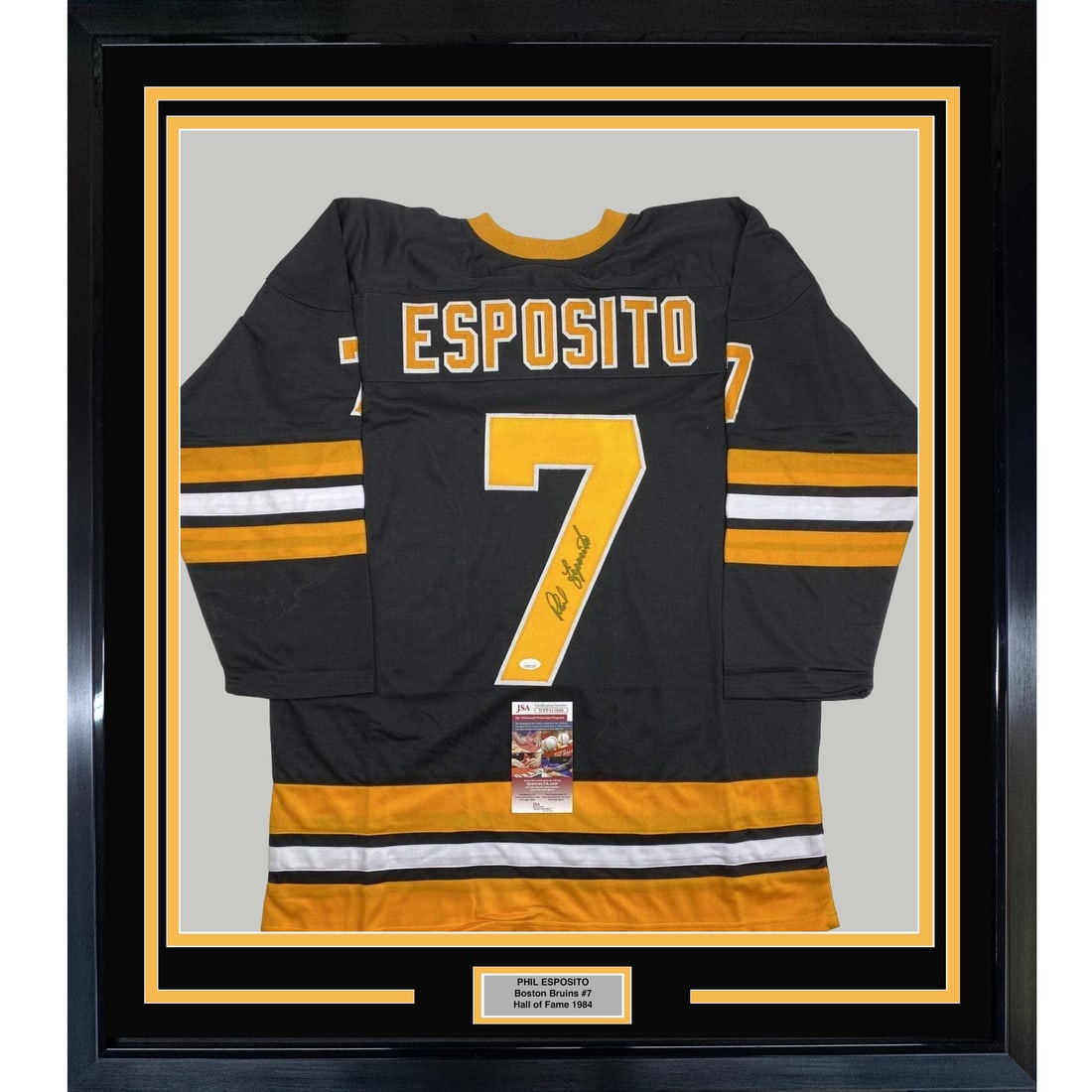 Phil Esposito Signed Boston Bruins Jersey in Framed Display JSA COA 33x42 (1 of 2)
