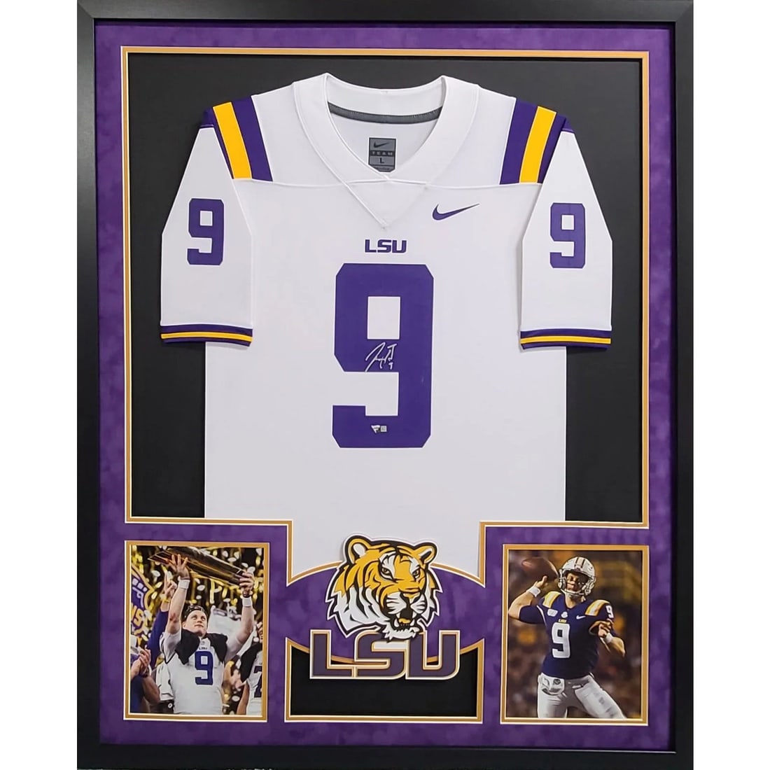 Joe Burrow LSU Signed Framed Jersey by Fanatics 42x34: Joe Burrow LSU Signed Framed Jersey by Fanatics 42x34 Showcase your support for Joe Burrow with this autographed framed jersey. Authentically signed and certified by Fanatics, a leader in sports memor