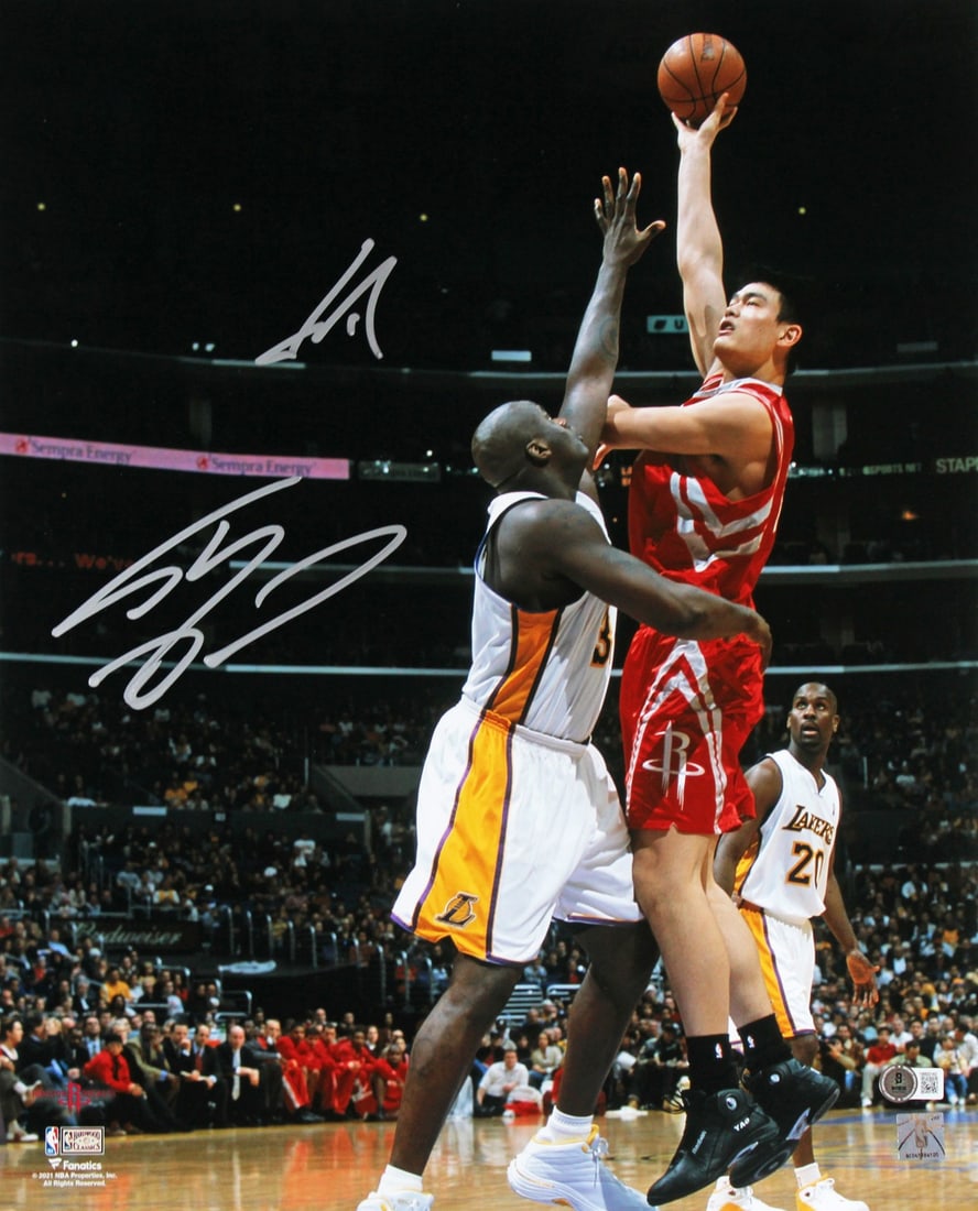 Shaquille O'Neal Yao Ming Signed 16x20 Photo BAS Witnessed: Shaquille O'Neal Yao Ming Signed 16x20 Photo BAS Witnessed This authentic signed 16x20 vertical photo features the legendary basketball players Shaquille O'Neal and Yao Ming. Each photograph has been 