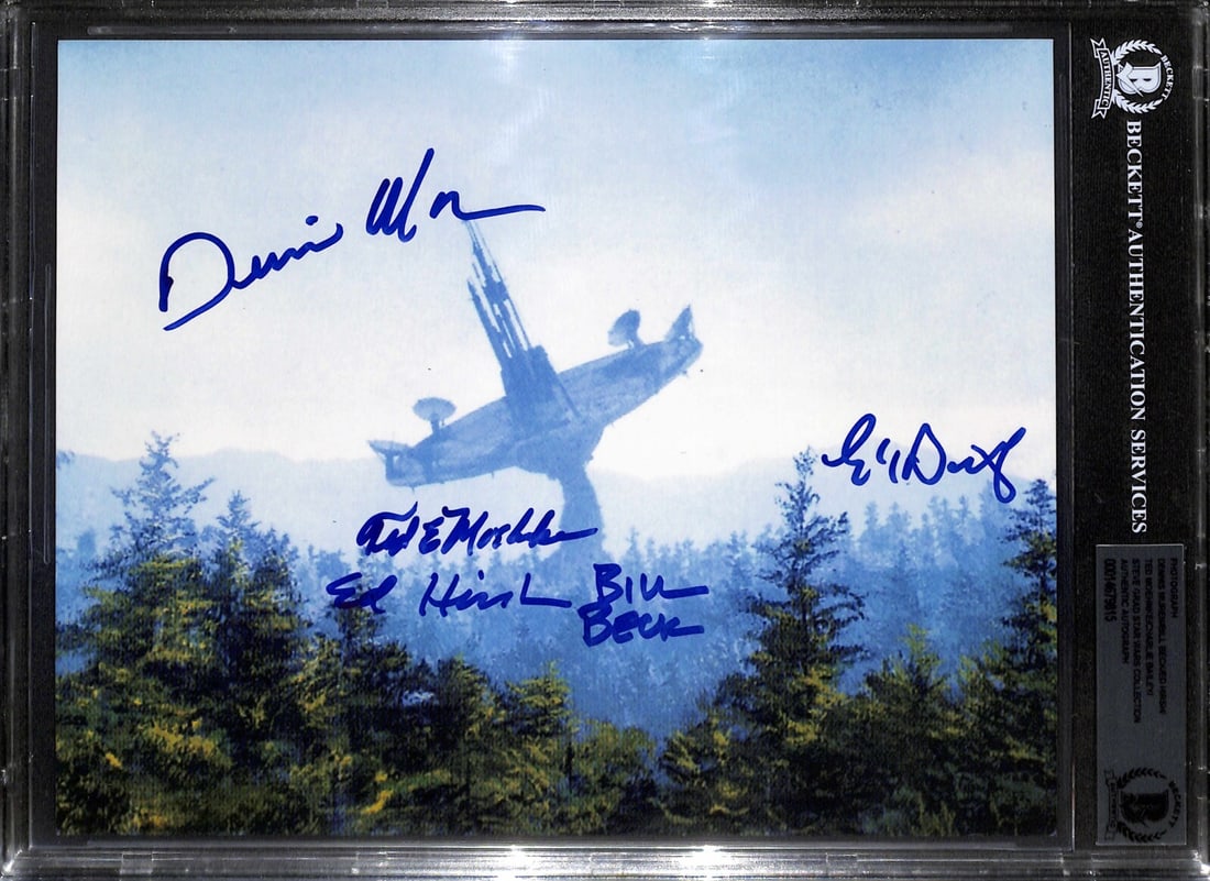 Beckett Authenticated 8x10 Star Wars ROTJ Endor Shield Generator ILM Photo Signed by 5: Beckett Authenticated 8x10 Star Wars ROTJ Endor Shield Generator ILM Photo Signed by 5 Autographed 8x10 photograph signed in blue permanent marker by the production team at ILM that filmed and made th