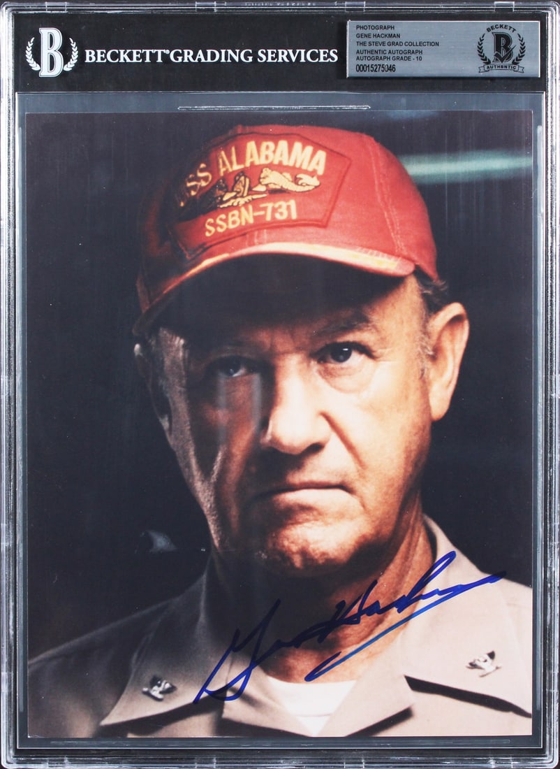Gene Hackman Signed 8x10 Photograph Graded 10 With Beckett Authentication Slab: Gene Hackman Signed 8x10 Photograph Graded 10 With Beckett Authentication Slab This 8x10 photograph has been personally signed by Gene Hackman from Crimson Tide. The autograph has been graded Gem Mint
