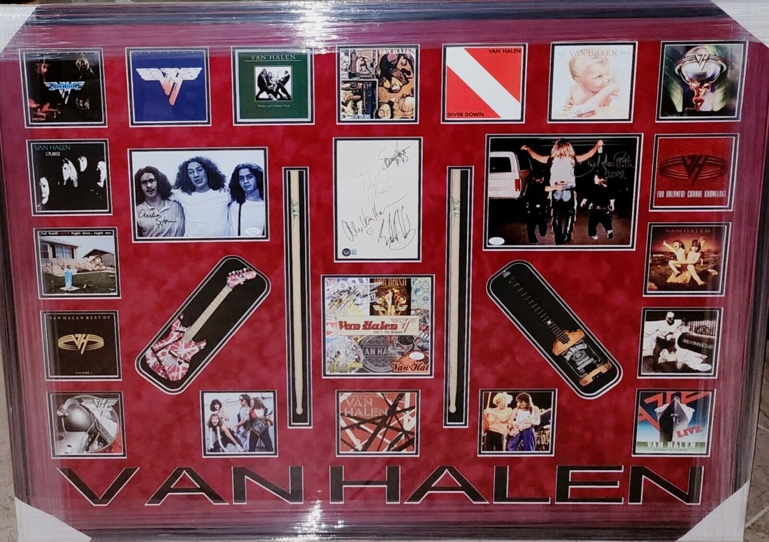 Custom framed Van Halen autograph collage with replica mini guitars (1 of 9)