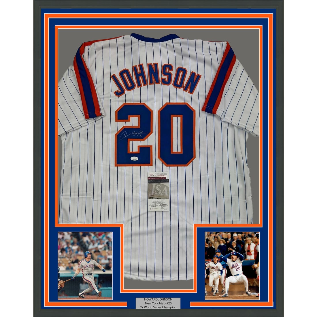 Framed Howard Johnson New York Mets Jersey with JSA Authentication: Framed Howard Johnson New York Mets Jersey with JSA Authentication Celebrate the legacy of Howard Johnson with this professionally framed and autographed New York Mets pinstripe jersey. Measuring 35x3