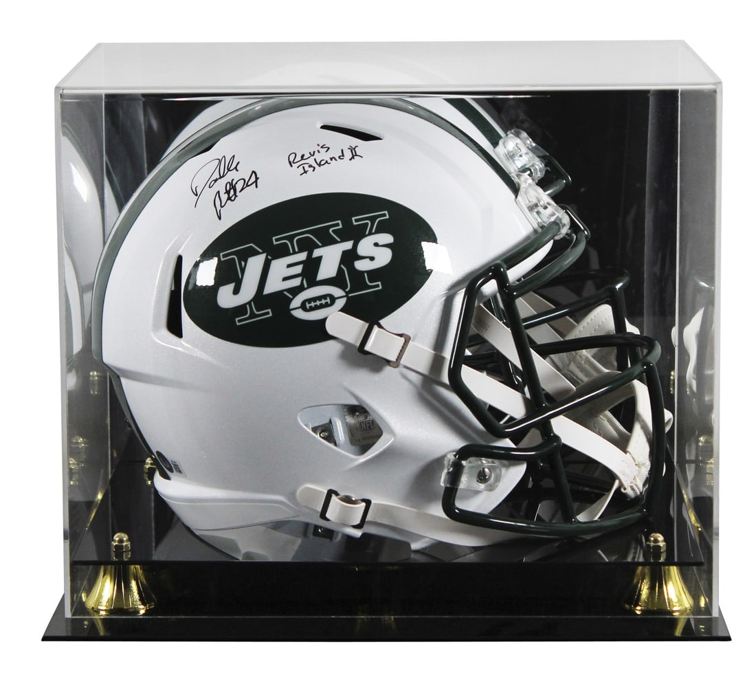 Darrelle Revis Signed Jets 1998-18 Throwback Helmet with BAS Authentication: Darrelle Revis Signed Jets 1998-18 Throwback Helmet with BAS Authentication Celebrate your love for the New York Jets with this authentic, full-size speed replica helmet personally signed by Darrelle 
