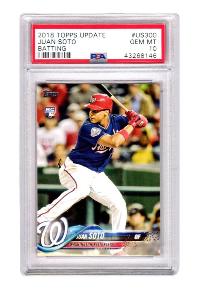 Juan Soto 2018 Topps Update #US300 RC PSA 10 Gem Mint Baseball Card: Juan Soto 2018 Topps Update #US300 RC PSA 10 Gem Mint Baseball Card This listing features a Juan Soto 2018 Topps Update #US300 rookie card, encapsulated and graded Gem Mint 10 by Professional Sports A