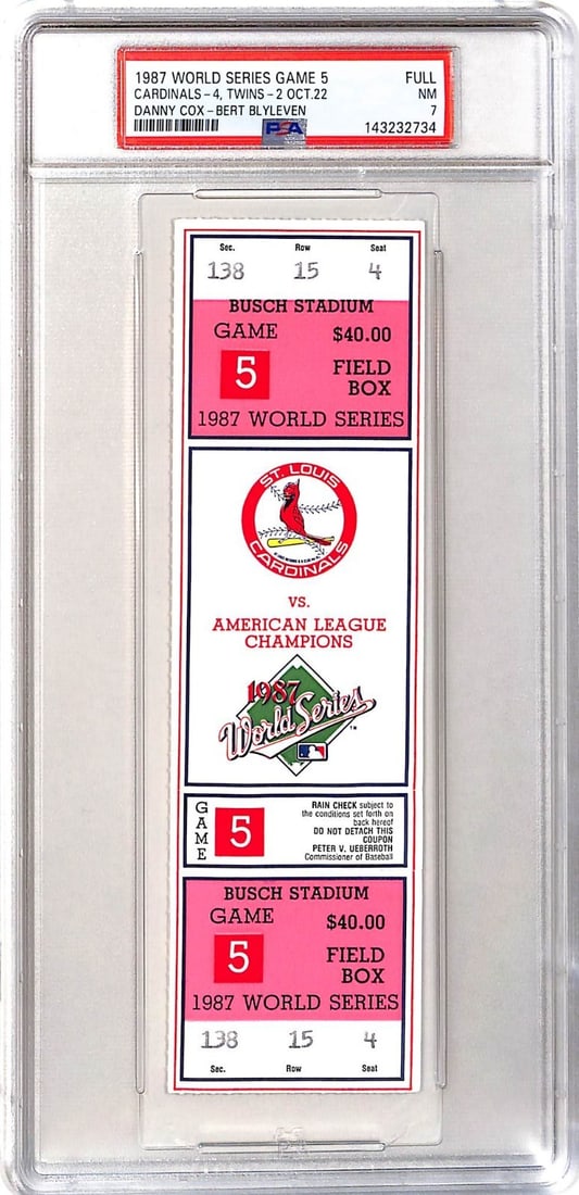 PSA 7 Full Ticket 1987 World Series Game 5 St Louis Cardinals Minnesota Twins (1 of 2)