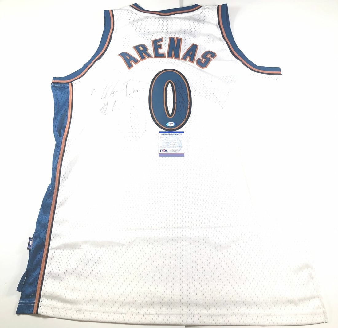 PSA DNA Autographed Gilbert Arenas Washington Wizards Jersey: PSA DNA Autographed Gilbert Arenas Washington Wizards Jersey This is a stitched Washington Wizards jersey autographed by Gilbert Arenas. The autograph has been authenticated by PSA/DNA, ensuring its a
