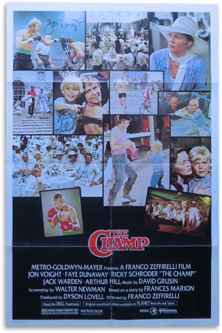 JSA authenticated The Champ original poster signed by Voight Schroder Dunaway: JSA authenticated The Champ original poster signed by Voight Schroder Dunaway This is an original full-size movie poster for "The Champ," autographed by Jon Voight, Rick Schroder, and Faye Dunaway. Th