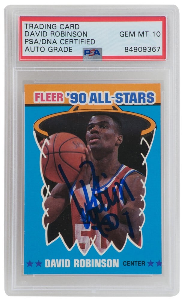 David Robinson Signed 1990 Fleer All-Star Sticker Card PSA Auto 10: David Robinson Signed 1990 Fleer All-Star Sticker Card PSA Auto 10 This is a David Robinson signed 1990 Fleer All-Star sticker card #10, featuring the legendary San Antonio Spurs player. The card has 