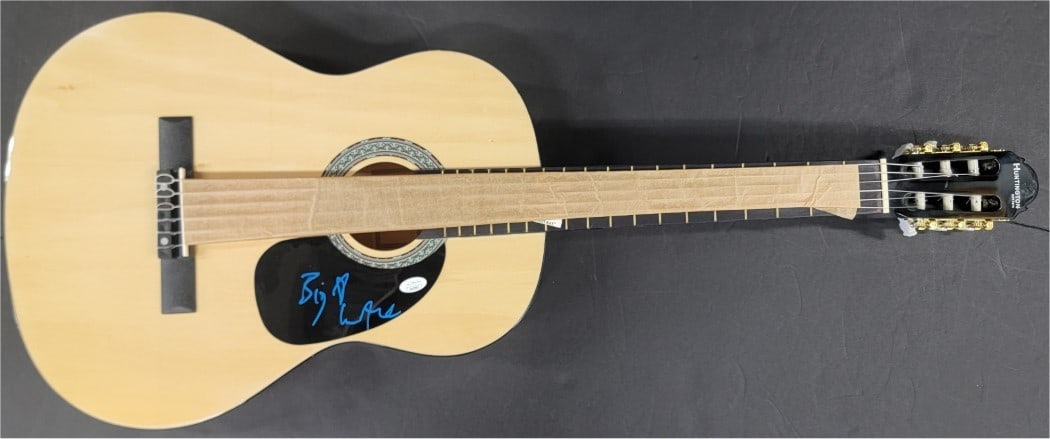 Lilly Allen Autographed Guitar Blue Ink JSA Authenticated Original: Lilly Allen Autographed Guitar Blue Ink JSA Authenticated Original This is an original autographed guitar by pop singer/songwriter Lilly Allen, featuring a vibrant blue ink signature. The autograph ha