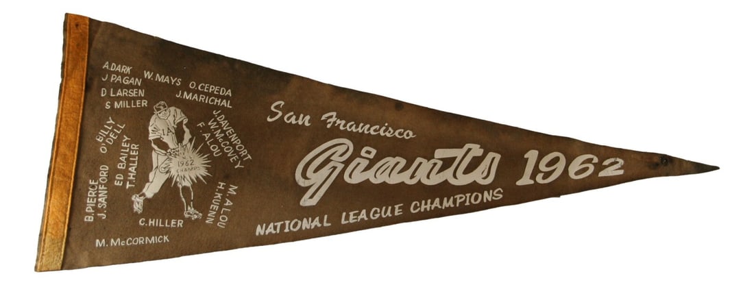 Rare 1962 San Francisco Giants Baseball Pennant Willie Mays MLB: Rare 1962 San Francisco Giants Baseball Pennant Willie Mays MLB This vintage 1962 San Francisco Giants baseball pennant is an extremely rare collectible for any baseball enthusiast. Officially license