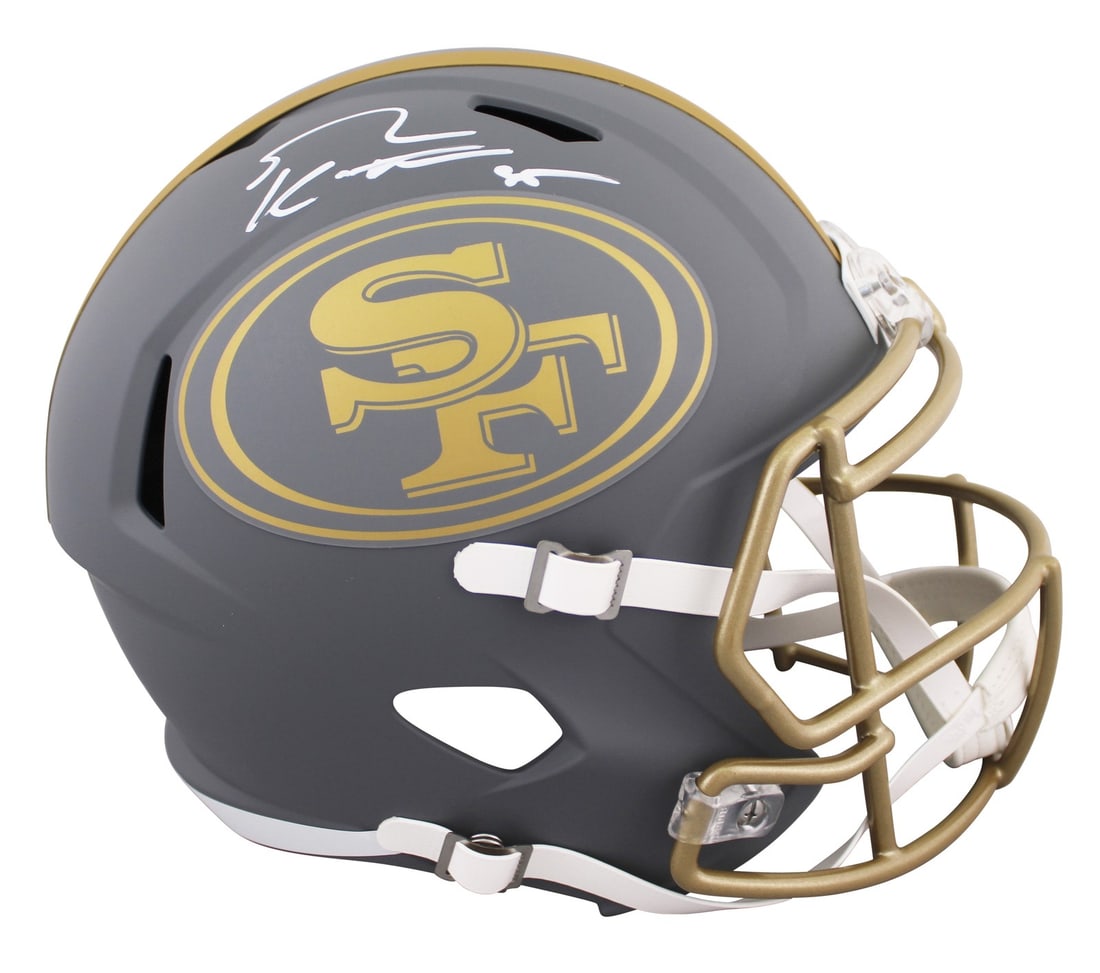 George Kittle Signed San Francisco 49ers Full Size Slate Helmet BAS Witnessed: George Kittle Signed San Francisco 49ers Full Size Slate Helmet BAS Witnessed This authentic autographed alternate slate Riddell full-size Speed replica helmet has been personally signed by George Kit
