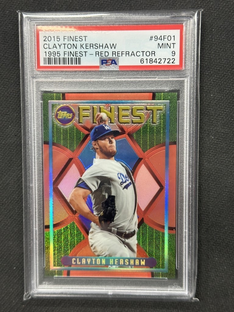 Clayton Kershaw 2015 Topps Finest Red Refractor PSA 9 #94F01 Baseball Card: Clayton Kershaw 2015 Topps Finest Red Refractor PSA 9 #94F01 Baseball Card Add a piece of baseball history to your collection with this 2015 Topps Finest 1995 Finest Red Refractor card featuring Clayt
