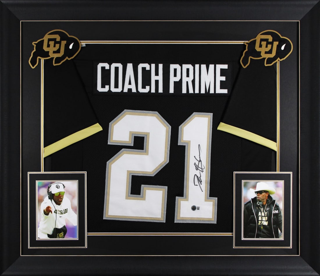 Framed Deion Sanders Autographed Black Jersey Beckett Witness Colorado Buffaloes (1 of 2)