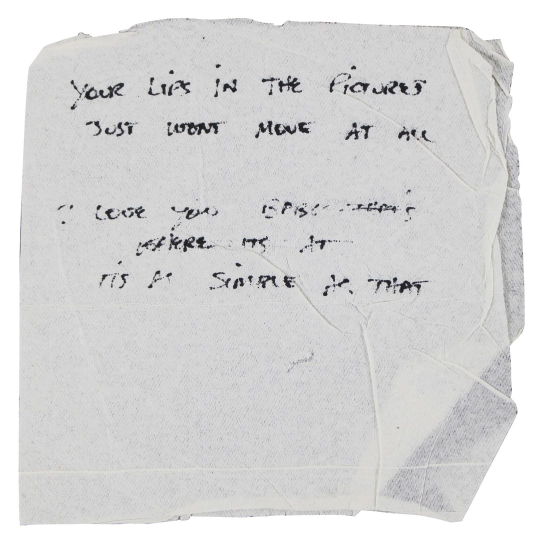 Beckett COA Stevie Ray Vaughan handwritten lyric napkin 4.75x5 (1 of 3)