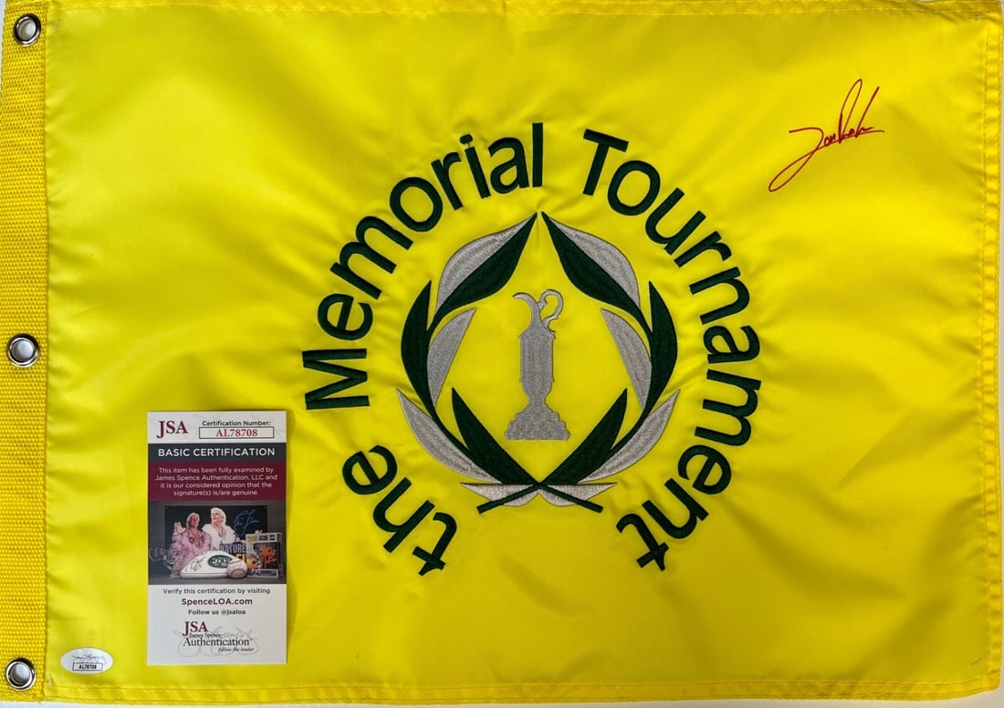 Jon Rahm Signed The Memorial Tournament Pin Flag JSA Authenticated: Jon Rahm Signed The Memorial Tournament Pin Flag JSA Authenticated This is an original pin flag from The Memorial Tournament, signed by PGA star Jon Rahm. The signature has been authenticated by James