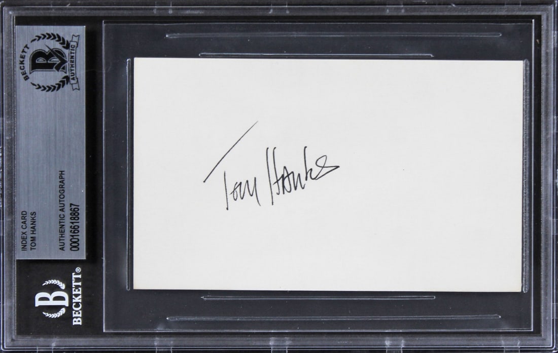 Tom Hanks Signed Forrest Gump 3x5 Index Card Authentic Beckett Slabbed: Tom Hanks Signed Forrest Gump 3x5 Index Card Authentic Beckett Slabbed This authentic 3x5 index card features the signature of Tom Hanks, renowned for his iconic role in the film Forrest Gump. The ite