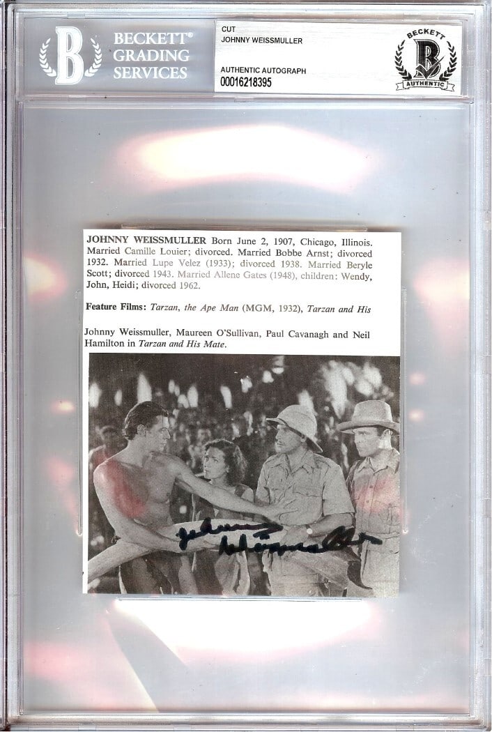 Beckett Encased Johnny Weissmuller Tarzan Autograph Cut Signature (1 of 1)