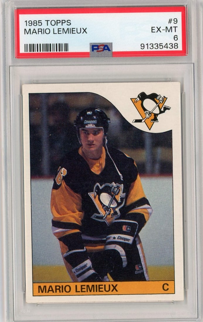 PSA 6 Mario Lemieux 1985 Topps #9 Rookie Hockey Card (1 of 2)