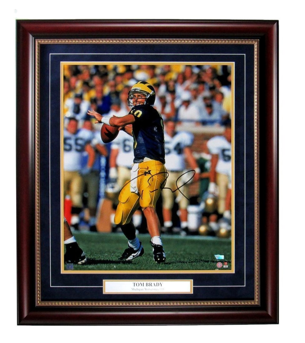 Framed Tom Brady Autographed 16x20 Michigan Photograph With Fanatics Authentication (1 of 4)
