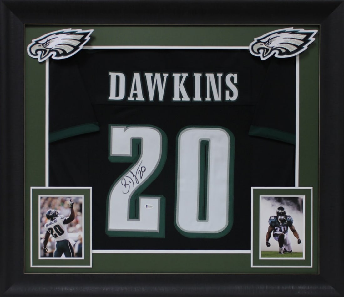 Brian Dawkins Signed Framed Jersey Philadelphia Eagles Beckett Authenticated: Brian Dawkins Signed Framed Jersey Philadelphia Eagles Beckett Authenticated Celebrate the legacy of Brian Dawkins with this authentic signed black pro style framed jersey. Personally signed by the Ph