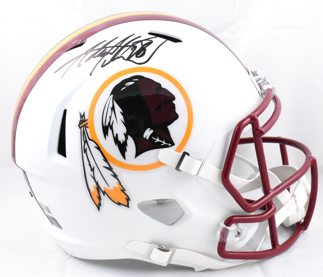 Washington Full Size Flat White Speed Helmet Signed by Adrian Peterson Beckett Hologram: Washington Full Size Flat White Speed Helmet Signed by Adrian Peterson Beckett Hologram This is a full-size flat white Speed helmet signed by Adrian Peterson, representing the Washington football team