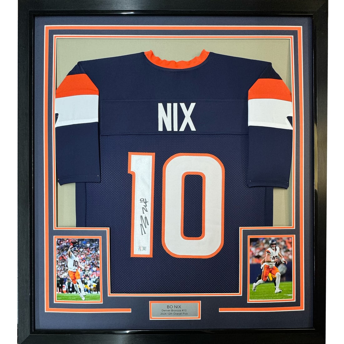 Bo Nix Signed Denver Broncos Framed Blue Jersey Beckett COA 35x39 (1 of 2)