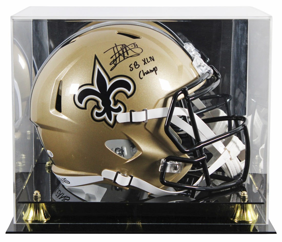 Jonathan Vilma autographed Saints full size Speed replica helmet with display case (1 of 4)