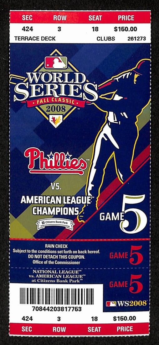 2008 World Series Game 5 Full Ticket Phillies vs Rays Championship (1 of 2)