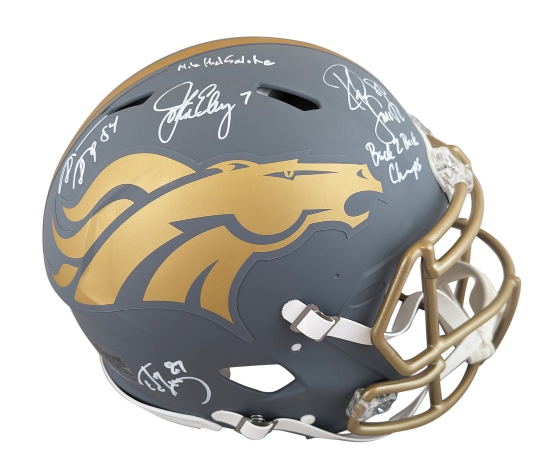 Denver Broncos Full Size Helmet Signed by Elway Sharpe McCaffrey Smith BAS Authenticated (1 of 3)