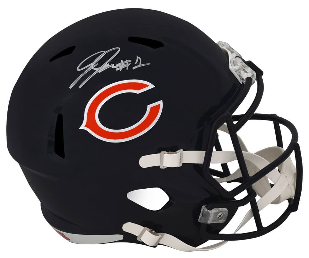 Jaylon Johnson Signed Chicago Bears Full Size Helmet with COA: Jaylon Johnson Signed Chicago Bears Full Size Helmet with COA This is a full-size Riddell replica helmet signed by Jaylon Johnson, a player for the Chicago Bears. The helmet features a sleek design an