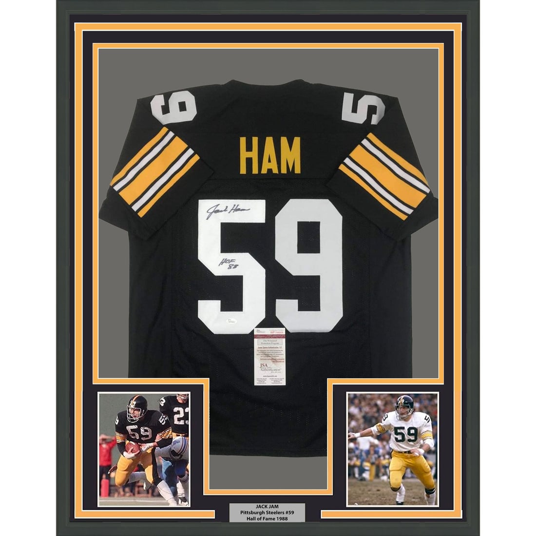 Jack Ham signed Steelers black jersey framed JSA COA 33x42 (1 of 2)