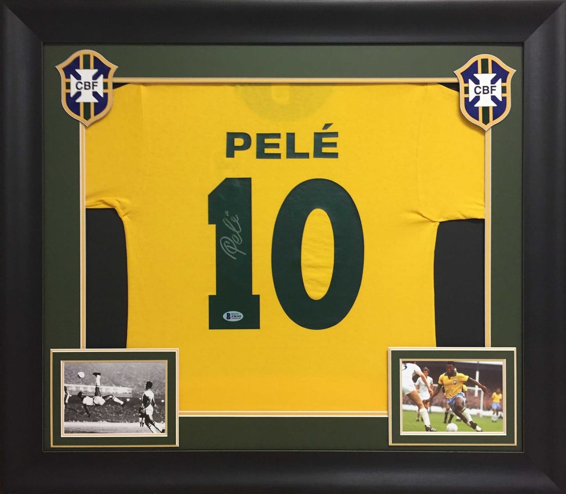 Framed Yellow Pro Style Jersey Signed by Pele Beckett Authenticated (1 of 2)