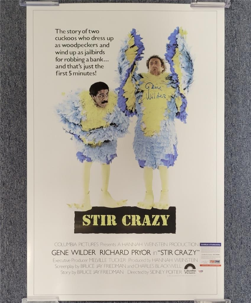 Gene Wilder Signed Stir Crazy Movie Poster 24x36 PSA ITP COA: Gene Wilder Signed Stir Crazy Movie Poster 24x36 PSA ITP COA Celebrate the iconic film "Stir Crazy" with this original movie poster signed by the legendary Gene Wilder. This striking 24x36 poster feat