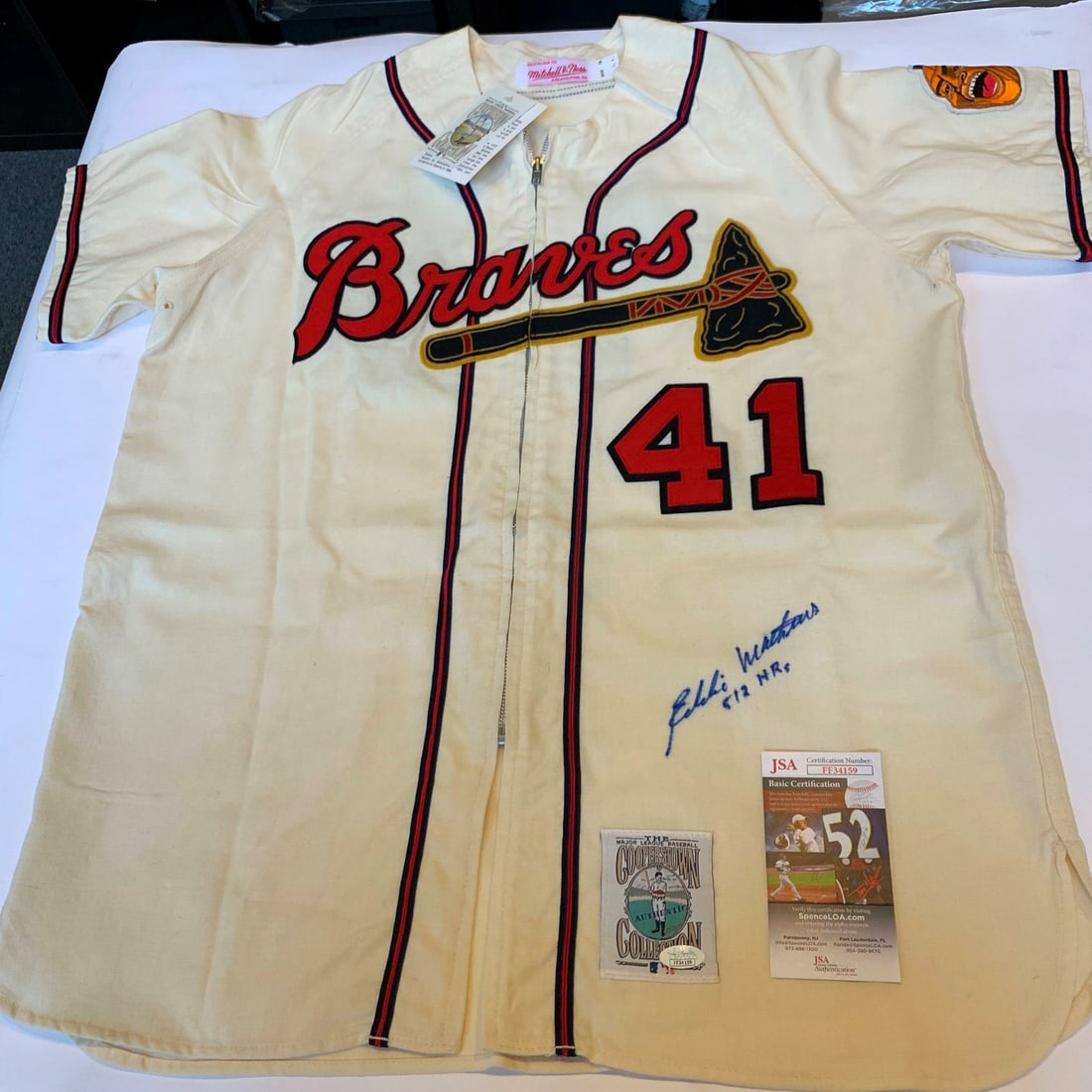 Eddie Mathews Signed Braves Jersey with 512 Home Runs JSA COA (1 of 7)