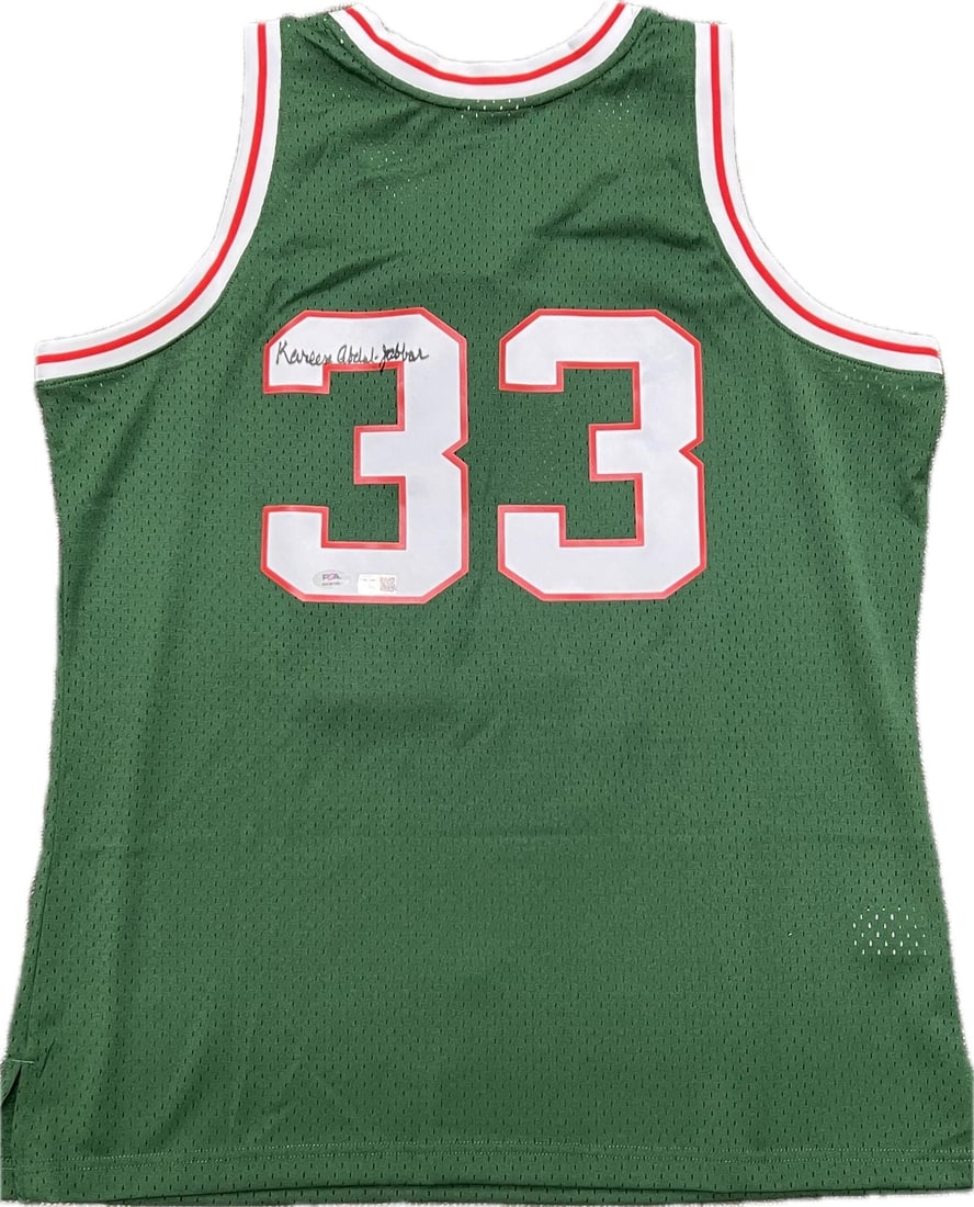 PSA DNA Authenticated Kareem Abdul-Jabbar Autographed Milwaukee Bucks Jersey: PSA DNA Authenticated Kareem Abdul-Jabbar Autographed Milwaukee Bucks Jersey This is an original basketball jersey autographed by Kareem Abdul-Jabbar, who played for both the Los Angeles Lakers and Mi