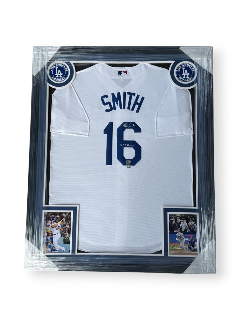 Framed Dodgers Jersey Signed by Will Smith with Fanatics Authentication: Framed Dodgers Jersey Signed by Will Smith with Fanatics Authentication This framed Los Angeles Dodgers jersey is personally signed by Will Smith and features the inscription "25 WS Champs." The jerse