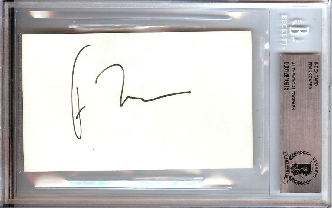 Frank Zappa Autographed 3X5 Index Card Beckett Certified: Frank Zappa Autographed 3X5 Index Card Beckett Certified This is an authentic autographed 3X5 index card signed by the legendary musician Frank Zappa. The signature has been verified by Beckett Authen