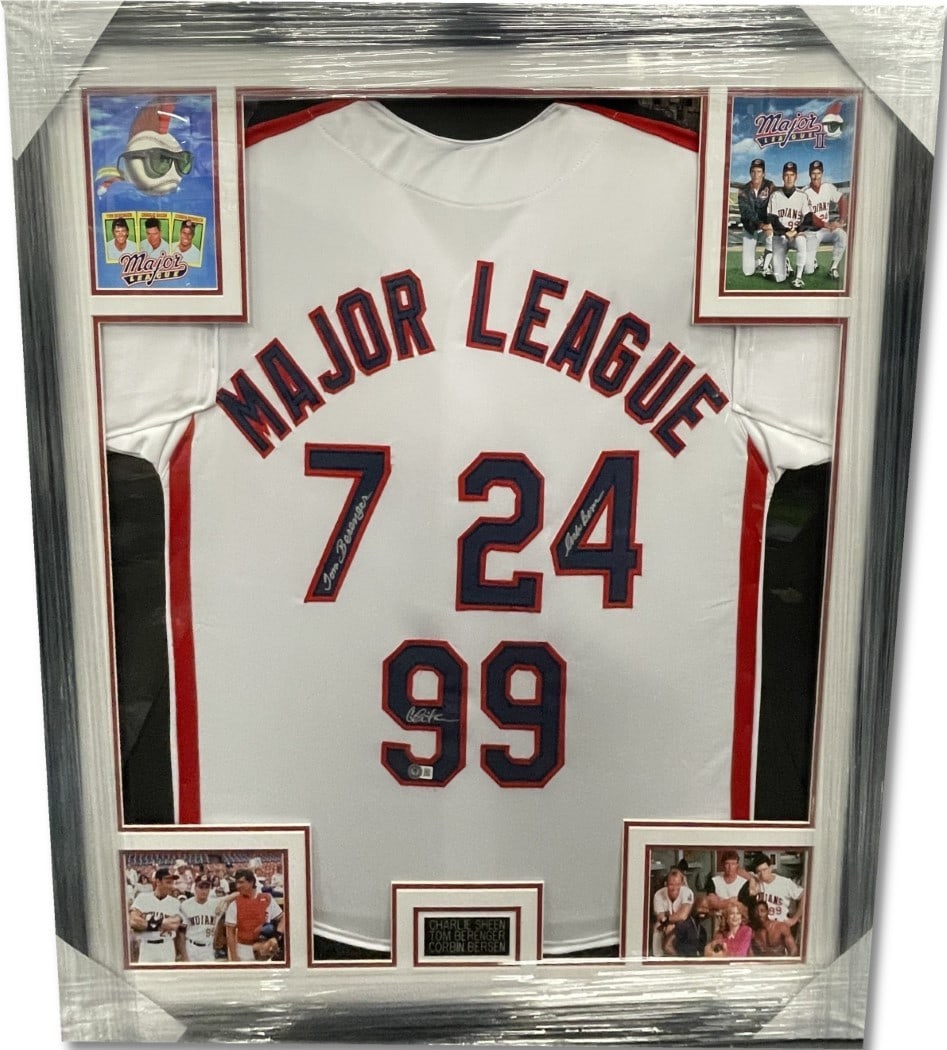 Custom Framed Major League Cast Signed Jersey Charlie Sheen Berenger Bernsen (1 of 6)