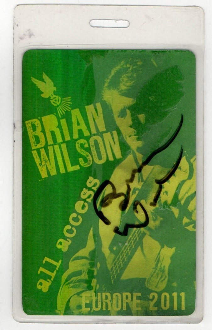 2011 Brian Wilson JSA authenticated backstage pass: 2011 Brian Wilson JSA authenticated backstage pass This is an original backstage pass autographed by Brian Wilson, renowned singer of The Beach Boys. The pass is from 2011 and includes authentication 