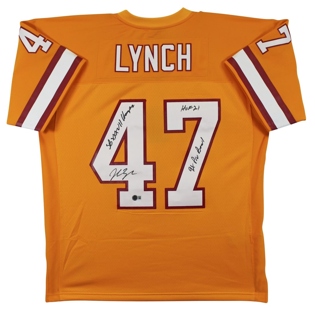 John Lynch signed Buccaneers orange Mitchell Ness jersey BAS witnessed (1 of 7)