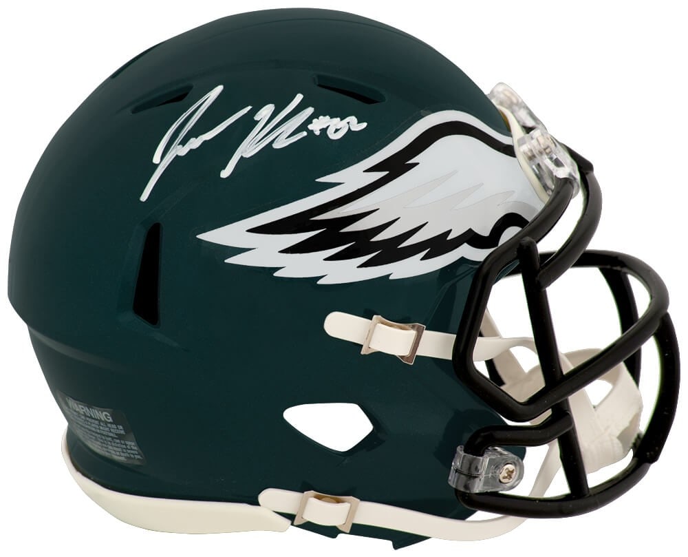 Jason Kelce autographed Eagles Riddell Speed mini helmet: Jason Kelce autographed Eagles Riddell Speed mini helmet This is a pre-owned Philadelphia Eagles Riddell Speed mini helmet signed by Jason Kelce. The item includes a tamper-proof numbered hologram and