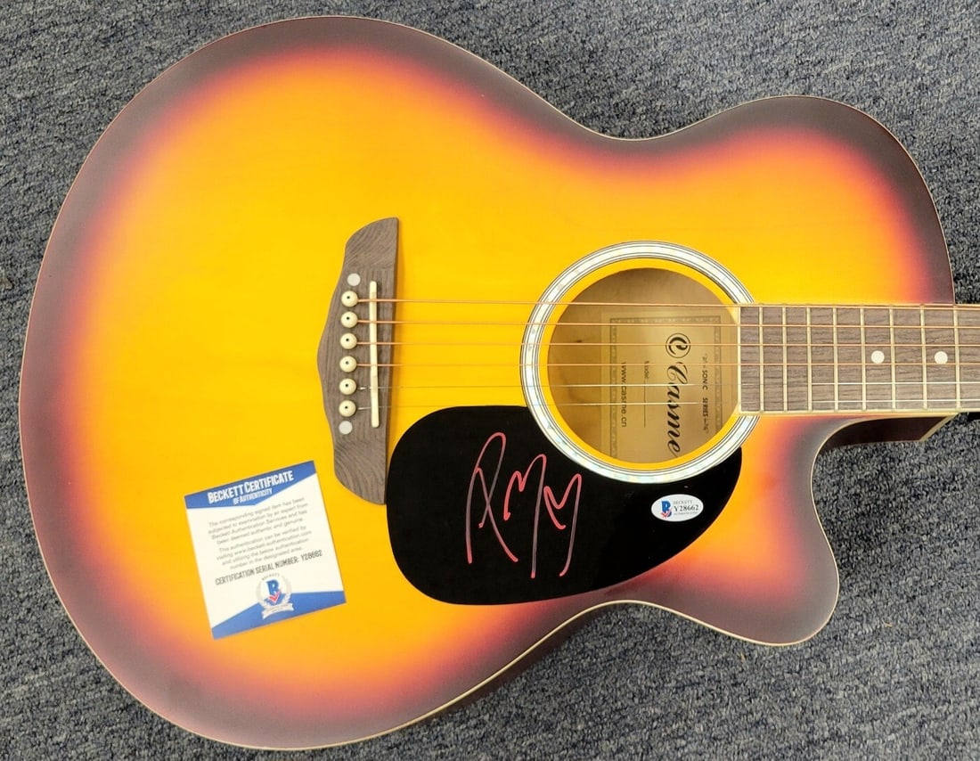 Full Size Acoustic Guitar Autographed by Post Malone with Beckett BAS COA: Full Size Acoustic Guitar Autographed by Post Malone with Beckett BAS COA This full size acoustic guitar features an autograph from rapper Post Malone. It is an original item from the United States an