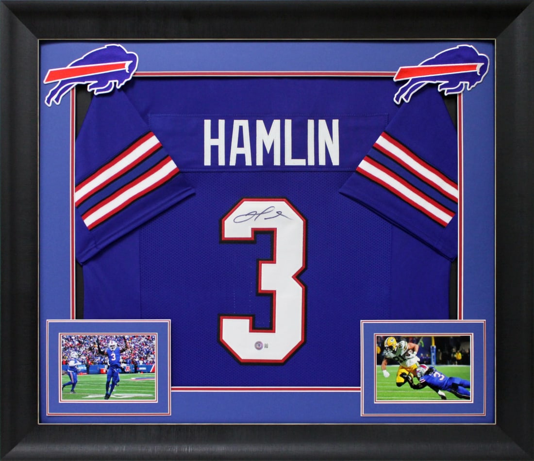 Framed Buffalo Bills Damar Hamlin Signed Blue Jersey Beckett Authentic (1 of 1)