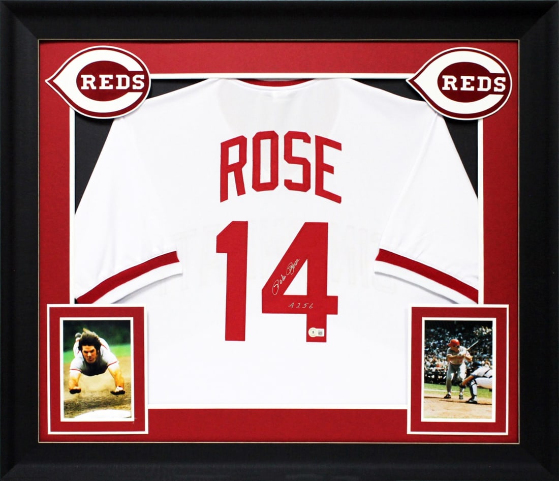 Pete Rose Signed Framed Jersey 4256 Cincinnati Reds BAS Authenticated (1 of 2)