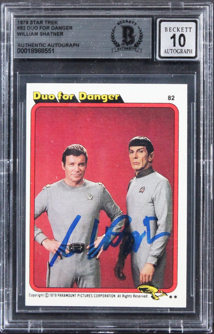 William Shatner Autographed 1979 Star Trek Card 82 Duo For Danger BAS Gem Mint 10 (1 of 2)