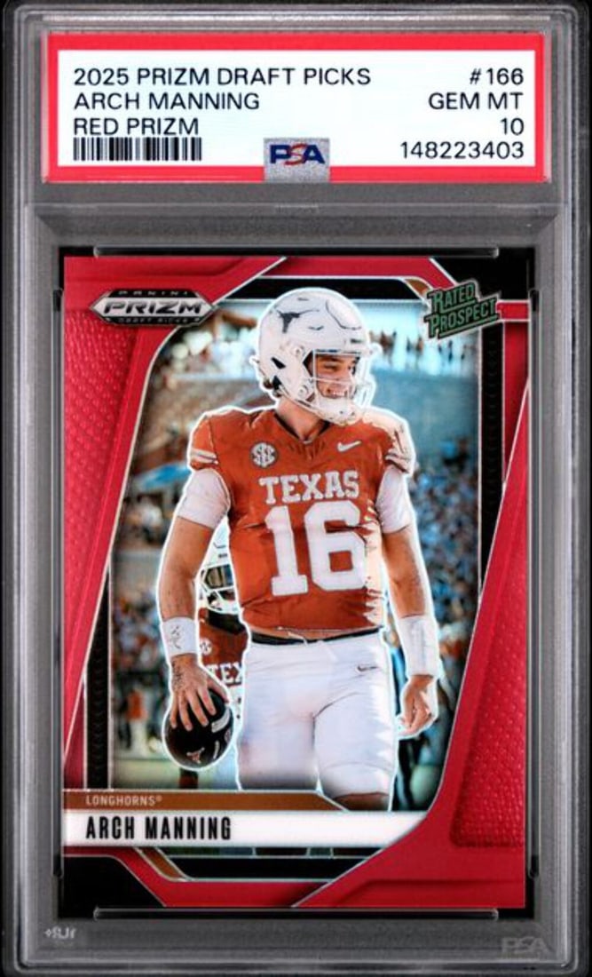 PSA 10 Arch Manning 2025 Panini Prizm DP Red Rookie #166 /399 (1 of 2)