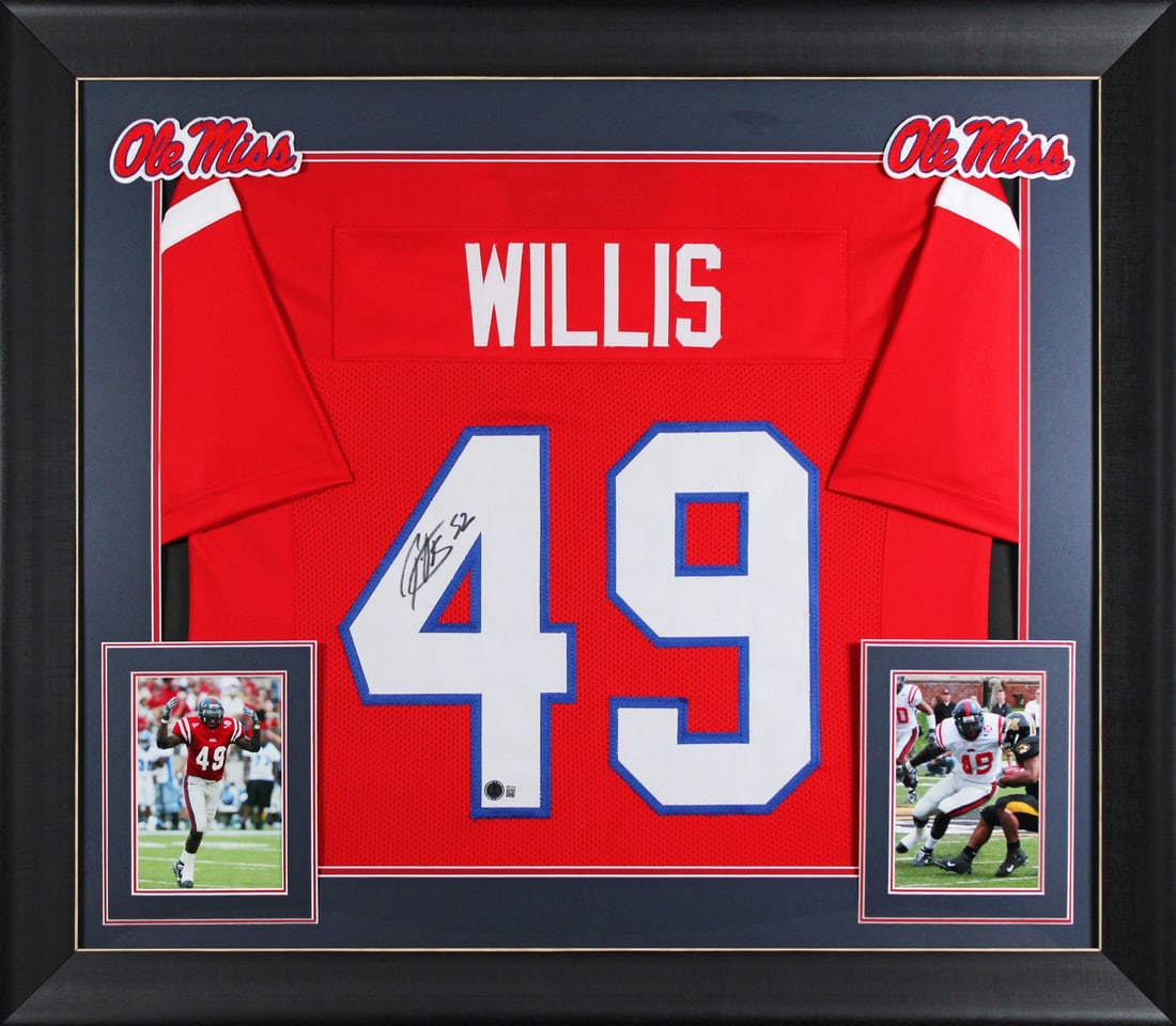 Patrick Willis Framed Signed Red Jersey Beckett Witnessed Mississippi Rebels Football (1 of 2)