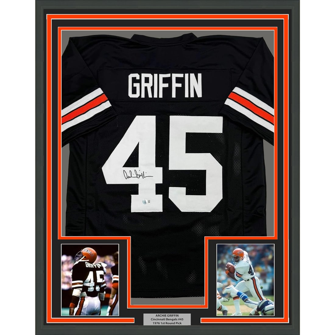 Framed Autographed Archie Griffin Cincinnati Bengals Jersey BAS COA 35x39: Framed Autographed Archie Griffin Cincinnati Bengals Jersey BAS COA 35x39 This professionally framed and autographed Archie Griffin black Cincinnati Bengals jersey is a must-have for any fan. Measurin
