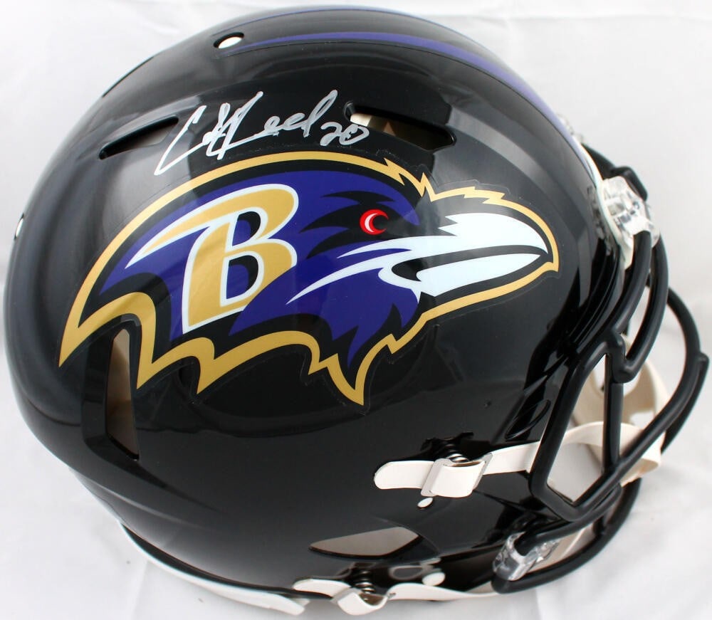 Beckett Authenticated Ed Reed Baltimore Ravens Full Size Speed Helmet: Beckett Authenticated Ed Reed Baltimore Ravens Full Size Speed Helmet Autographed Baltimore Ravens full-size Speed authentic helmet signed by Ed Reed. The helmet is marked as original and is in pre-ow